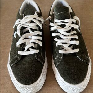 Green Suede Converse Sneakers with White Laces